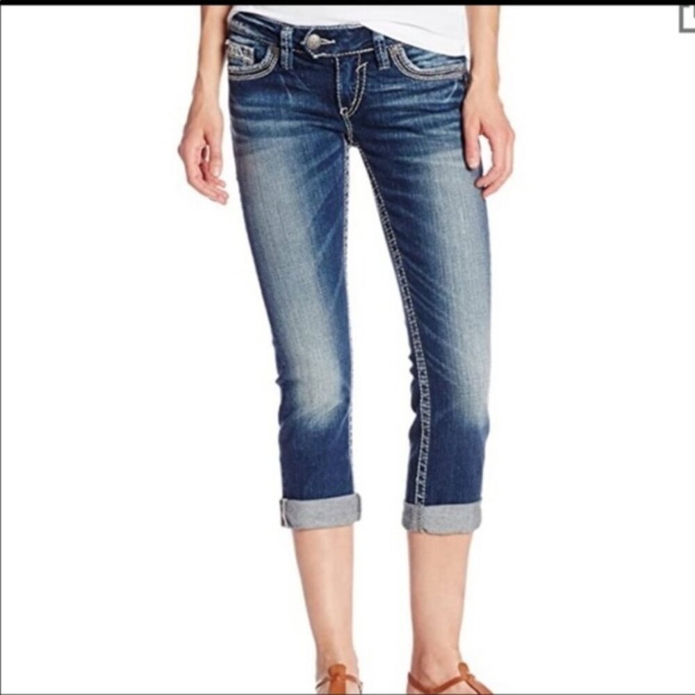 Silver Jeans Tuesday‎ Low Capri Jeans Super Stretch Thick Contrast Stitch